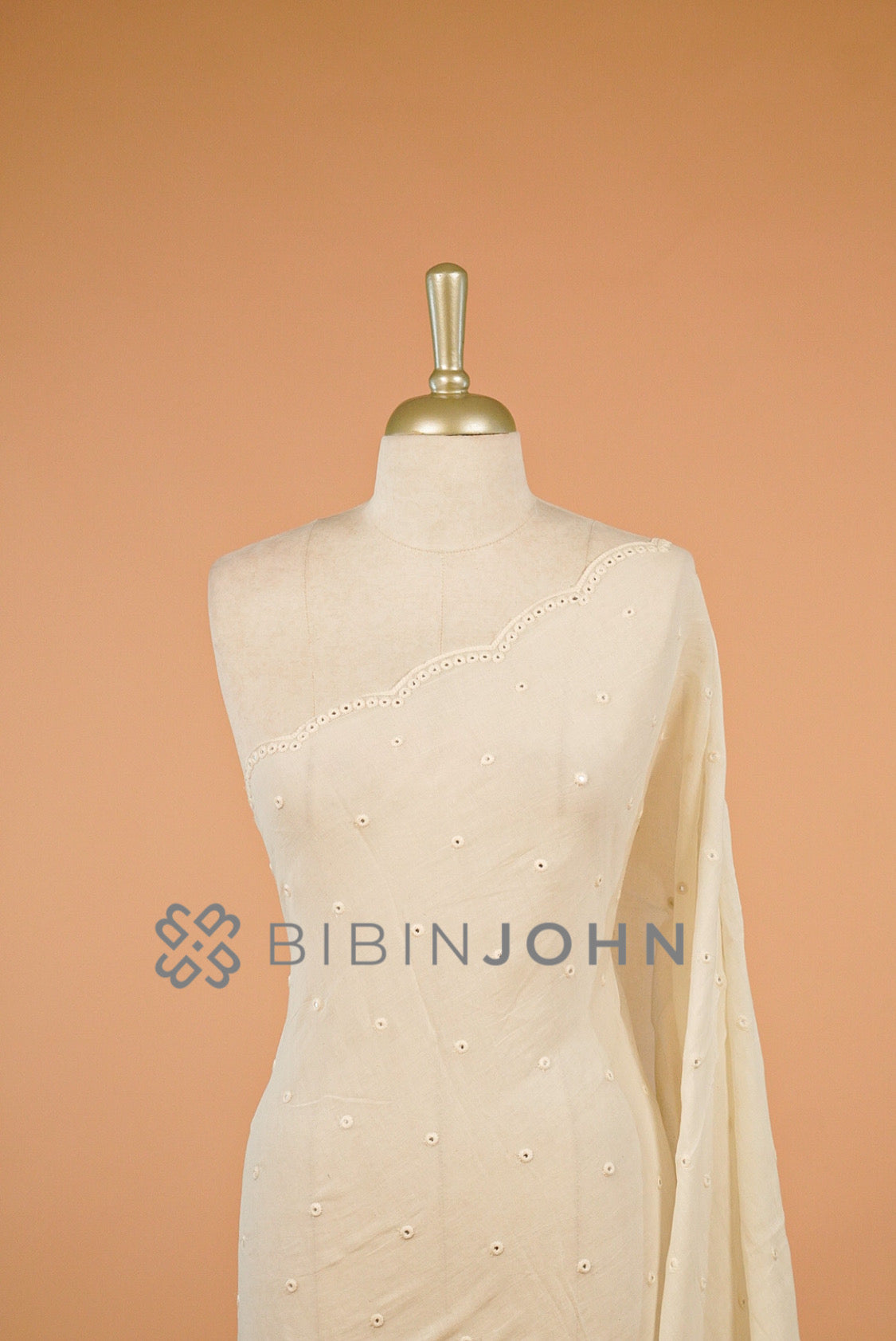 Cotton Embroidery Dupatta For Women Off White  close view.