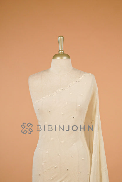 Cotton Embroidery Dupatta For Women Off White  close view.