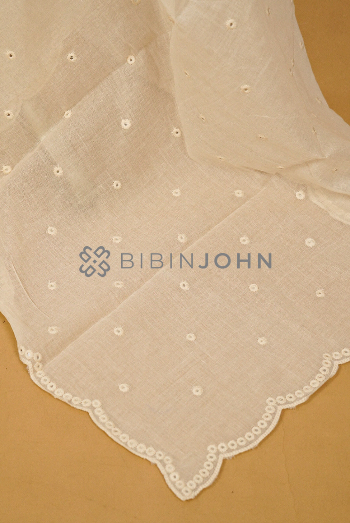 Cotton Embroidery Dupatta For Women Off White  side view.