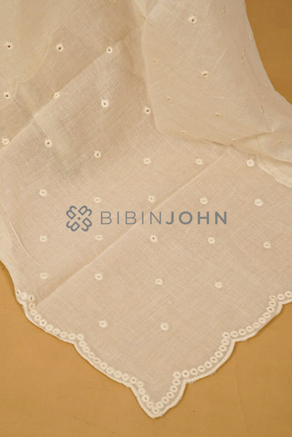 Cotton Embroidery Dupatta For Women Off White  side view.