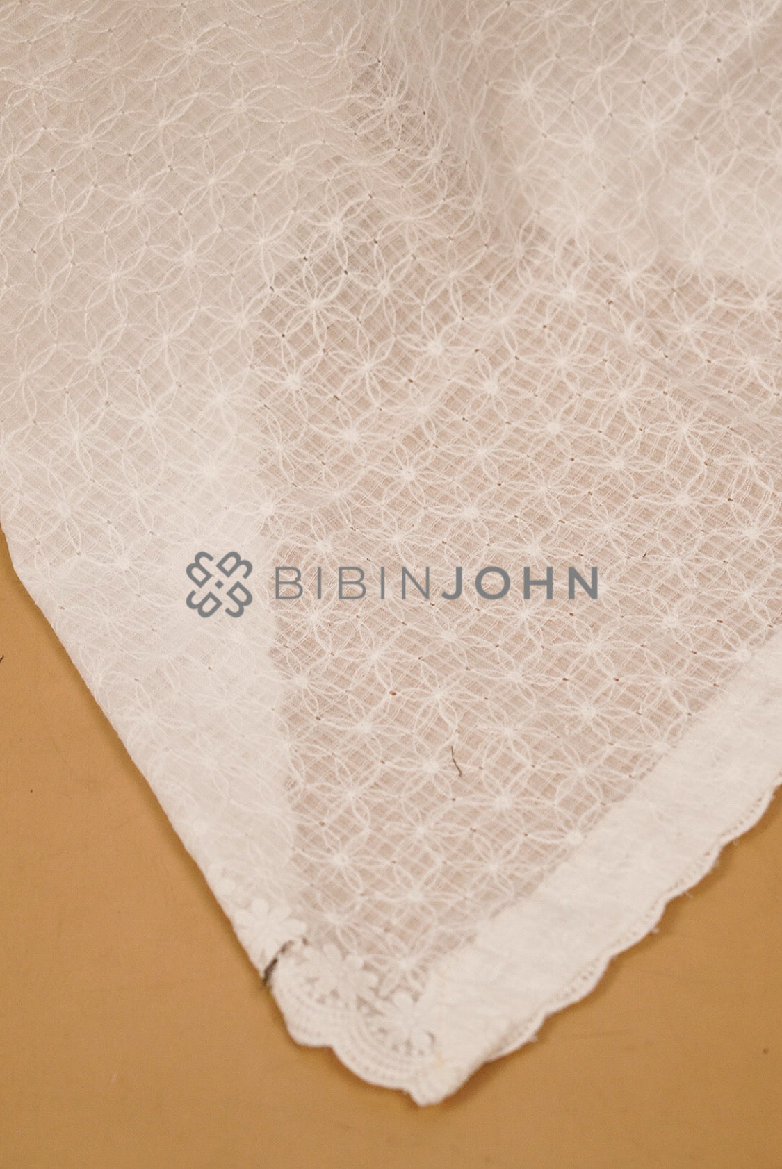 Cotta Embroidery Dupatta For Women White side view.