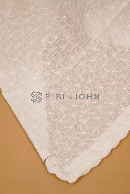 Cotta Embroidery Dupatta For Women White side view.