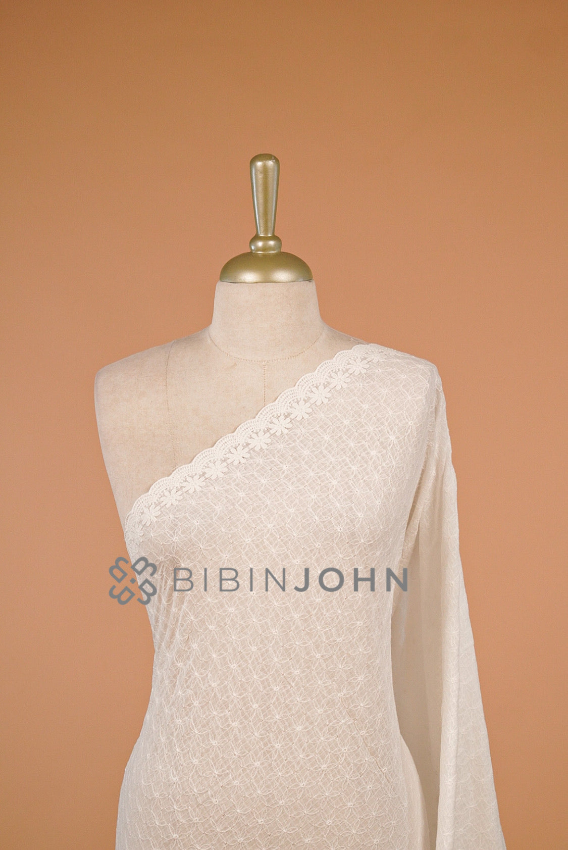 Cotta Embroidery Dupatta For Women White close view.