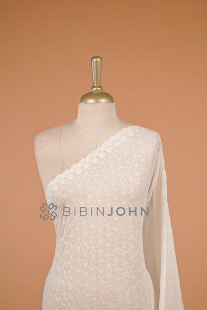 Cotta Embroidery Dupatta For Women White close view.
