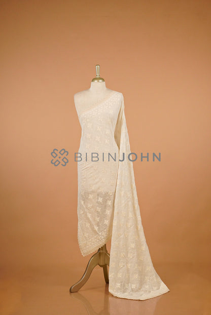Georgette Embroidery Dupatta For Women Ivory Cream