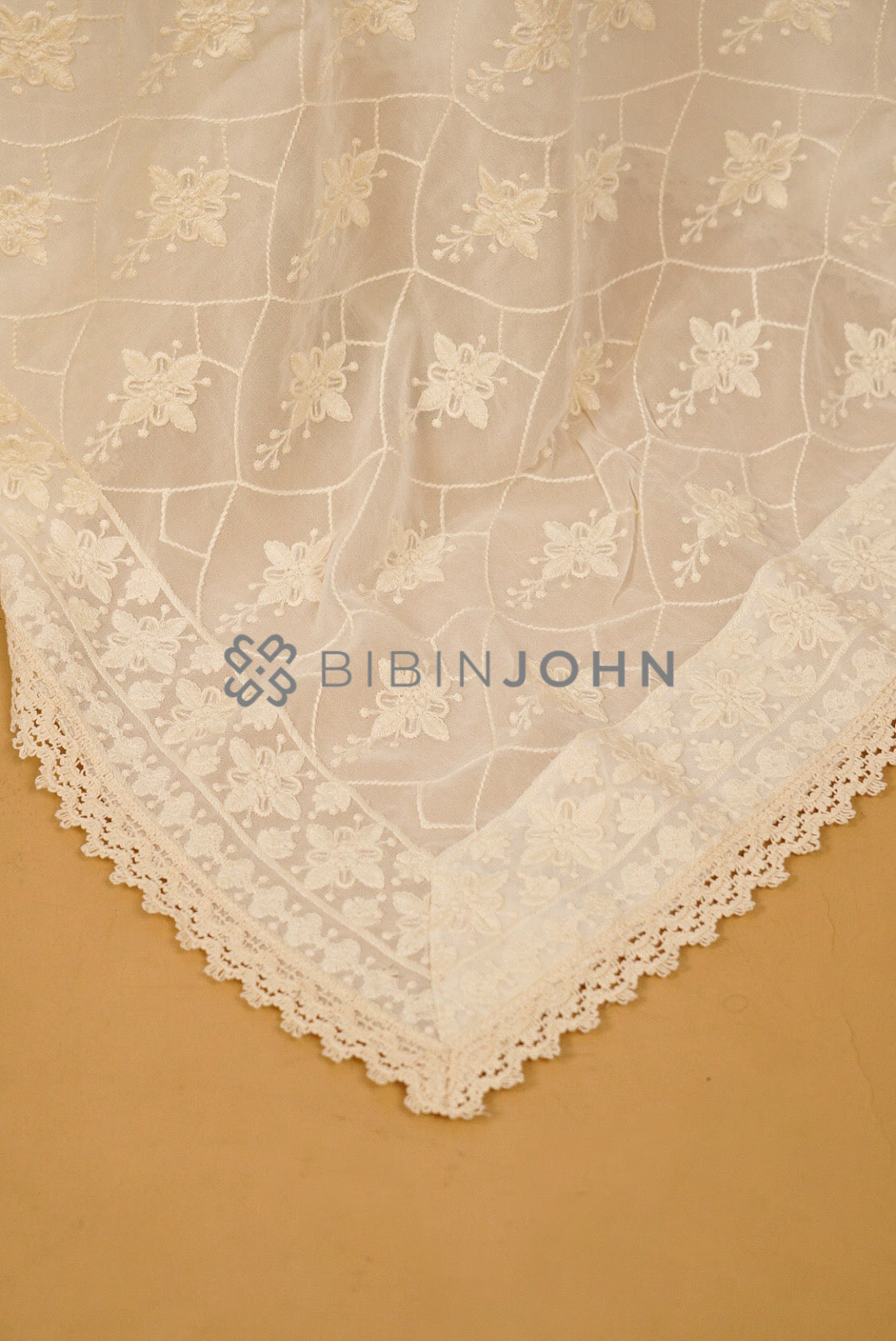 Georgette Embroidery Dupatta For Women Ivory Cream close view.