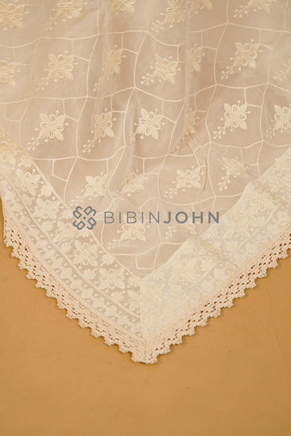 Georgette Embroidery Dupatta For Women Ivory Cream close view.