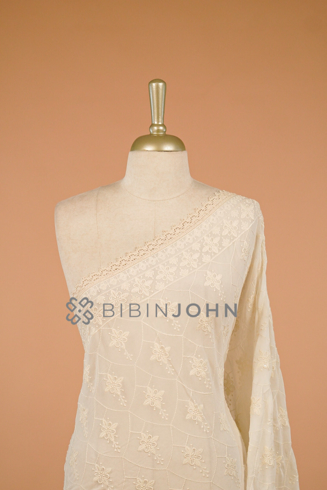 Georgette Embroidery Dupatta For Women Ivory Cream side view