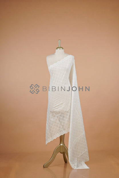 Cotton Embroidery Dupatta For Women White
