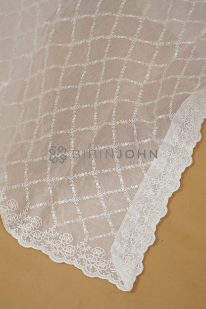 Cotton Embroidery Dupatta For Women White sideview
