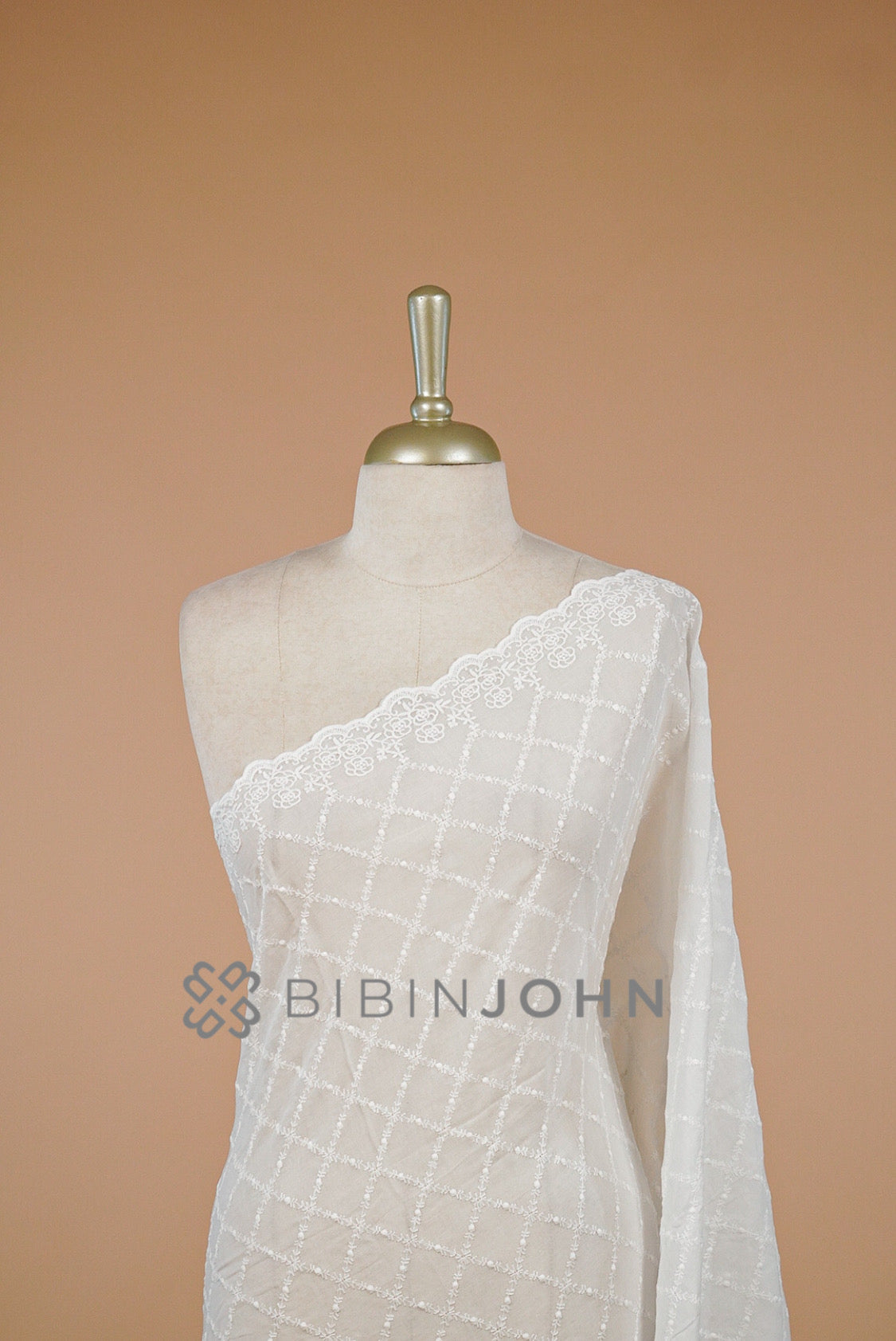 Cotton Embroidery Dupatta For Women White close view