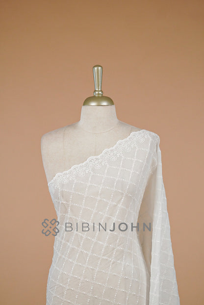 Cotton Embroidery Dupatta For Women White close view