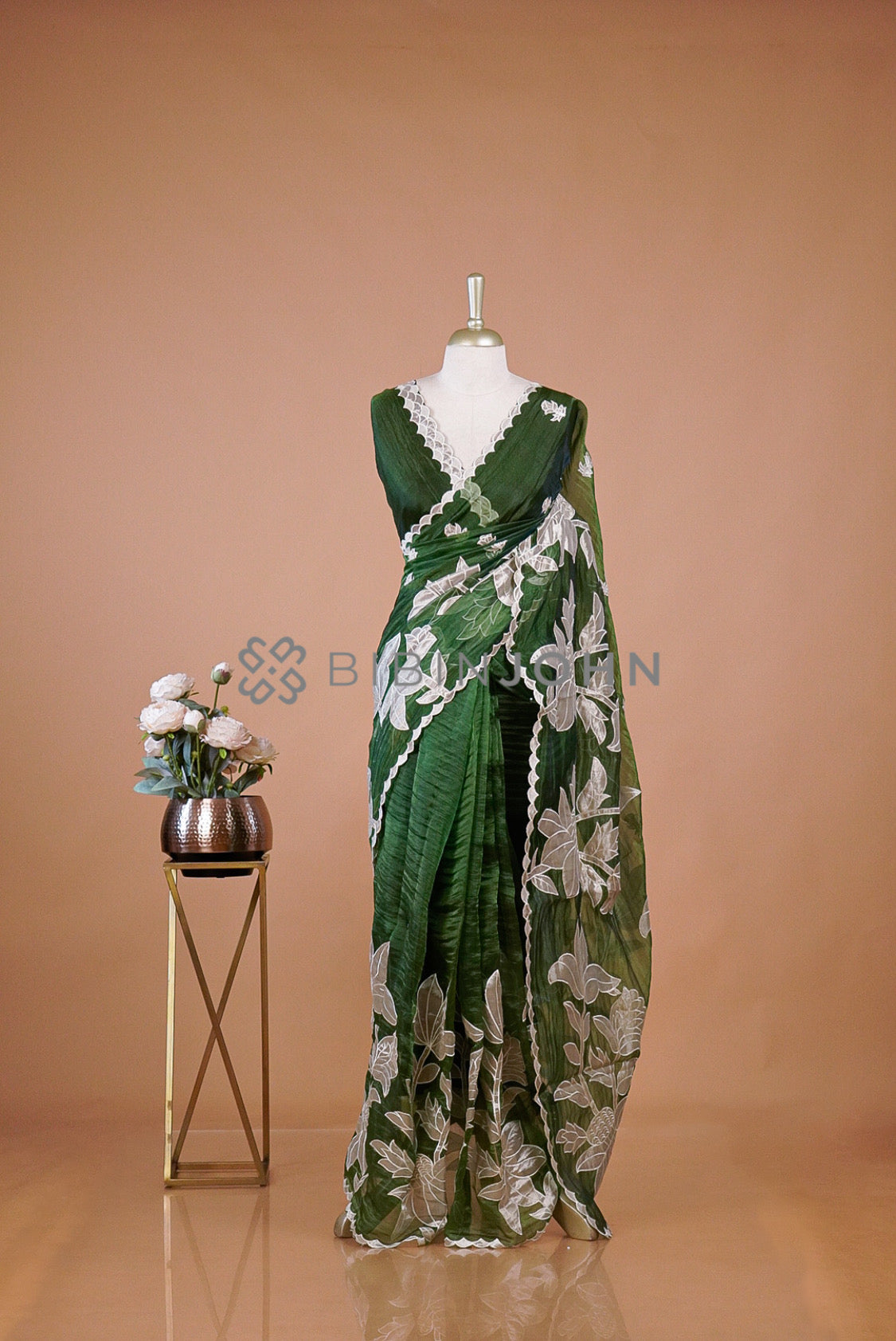 Tissue Organza Applique Saree For Women Mustard Gold BJ0646