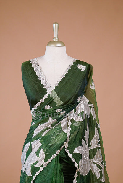 Tissue Organza Applique Saree For Women Mustard Gold BJ0646