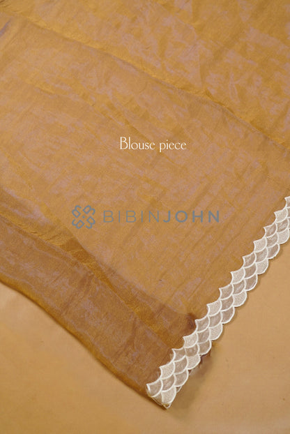 Tissue Organza Applique Saree For Women Antique Mustard-Gold  BJ0647