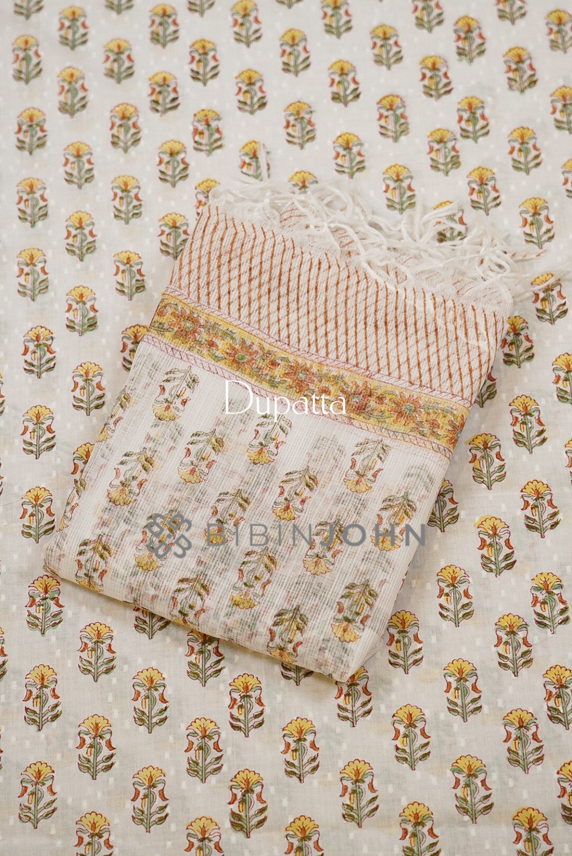Printed Cotton Unstitched Salwar Suit Material Ivory dupatta