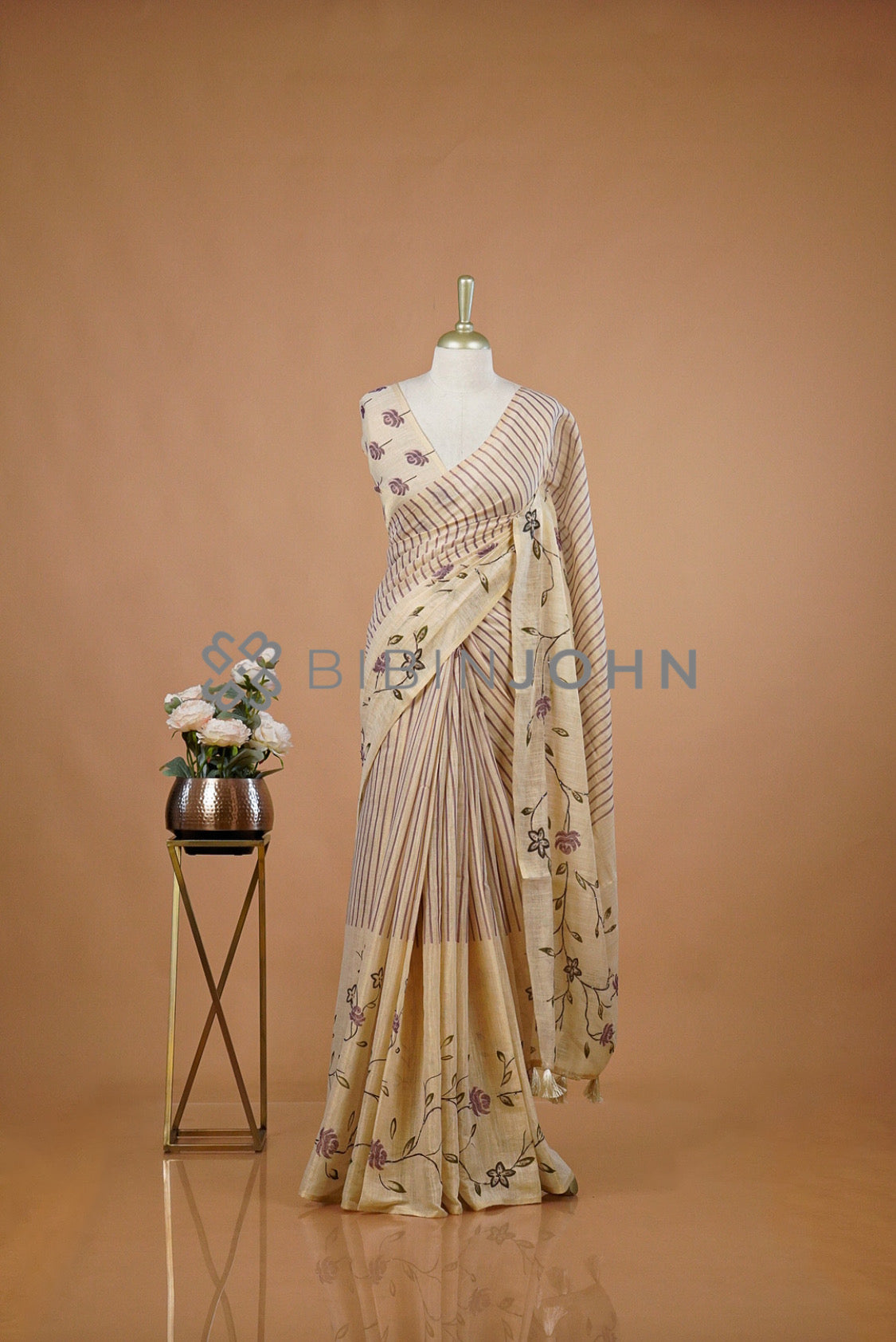 Tissue Embroidery Saree For Women Antique Beige 