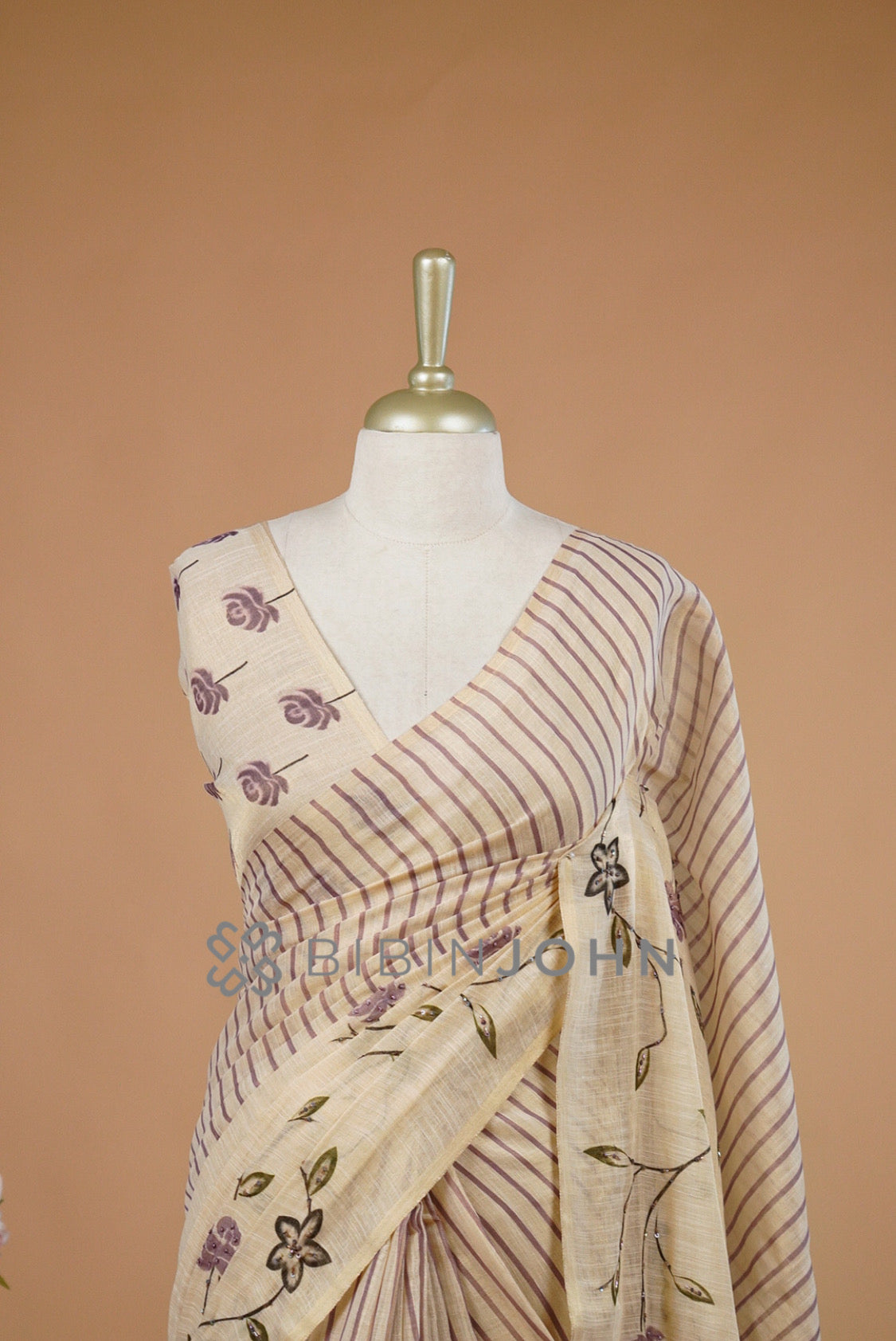 Tissue Embroidery Saree For Women Antique Beige close view