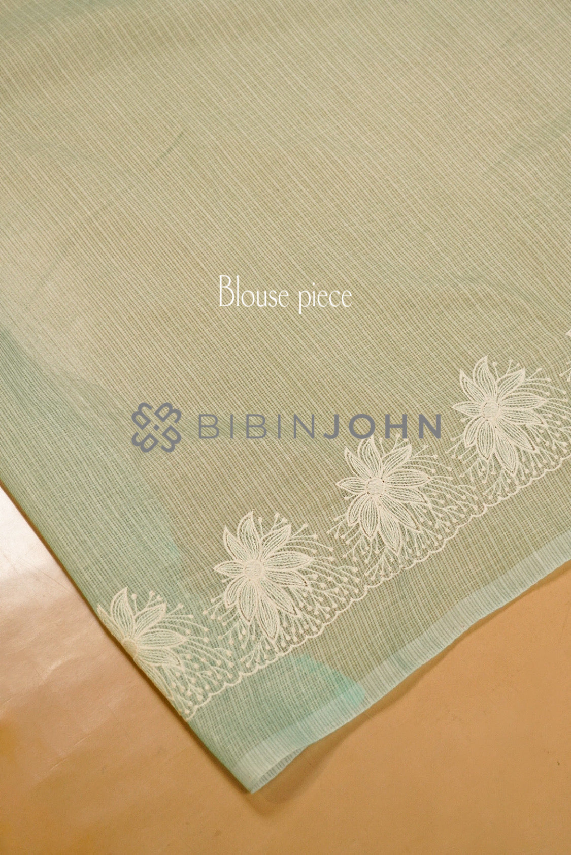 Cotta Embroidery Saree For Women Pastel Mint Green  blouse piece