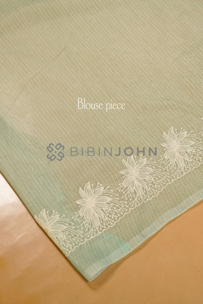 Cotta Embroidery Saree For Women Pastel Mint Green  blouse piece