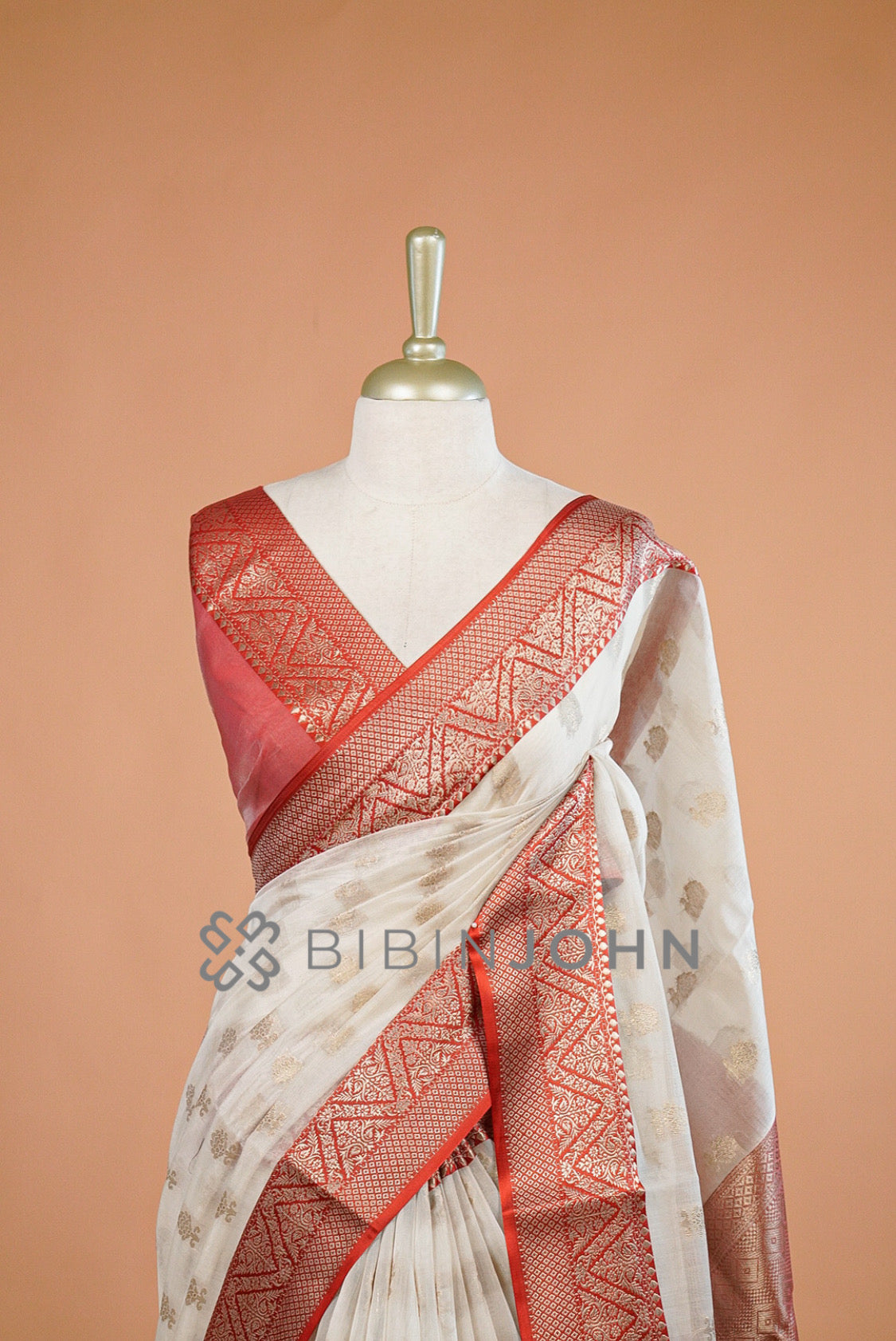  Chanderi Banarasi Saree For Women Ivory Cream BJ0677 close view