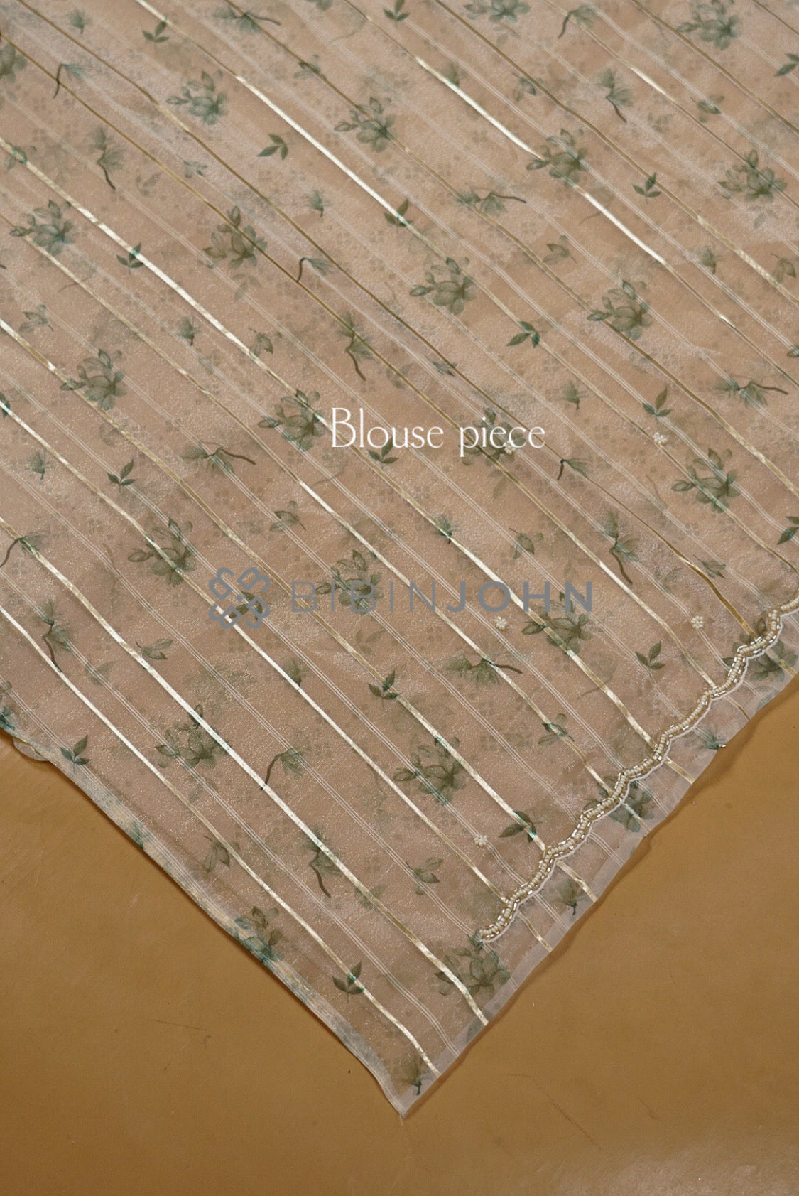 Tissue Handwork Embroidery Saree For Women Pearl Ivory blouse piece