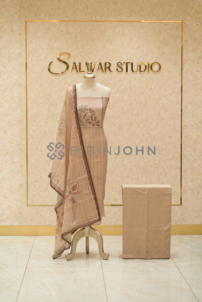Chanderi Embroidery Unstitched Salwar Suit Material Warm Beige 
