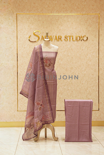 Chanderi Embroidery Unstitched Salwar Suit Material Dusty Mauve BJ0717