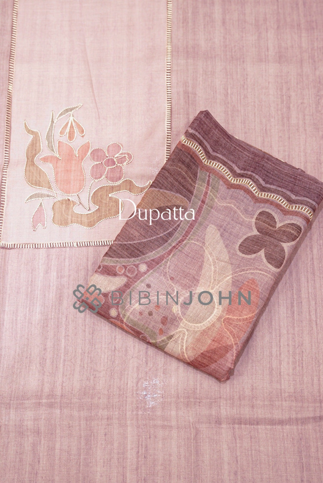 Chanderi Embroidery Unstitched Salwar Suit Material Dusty Mauve DUPATTA