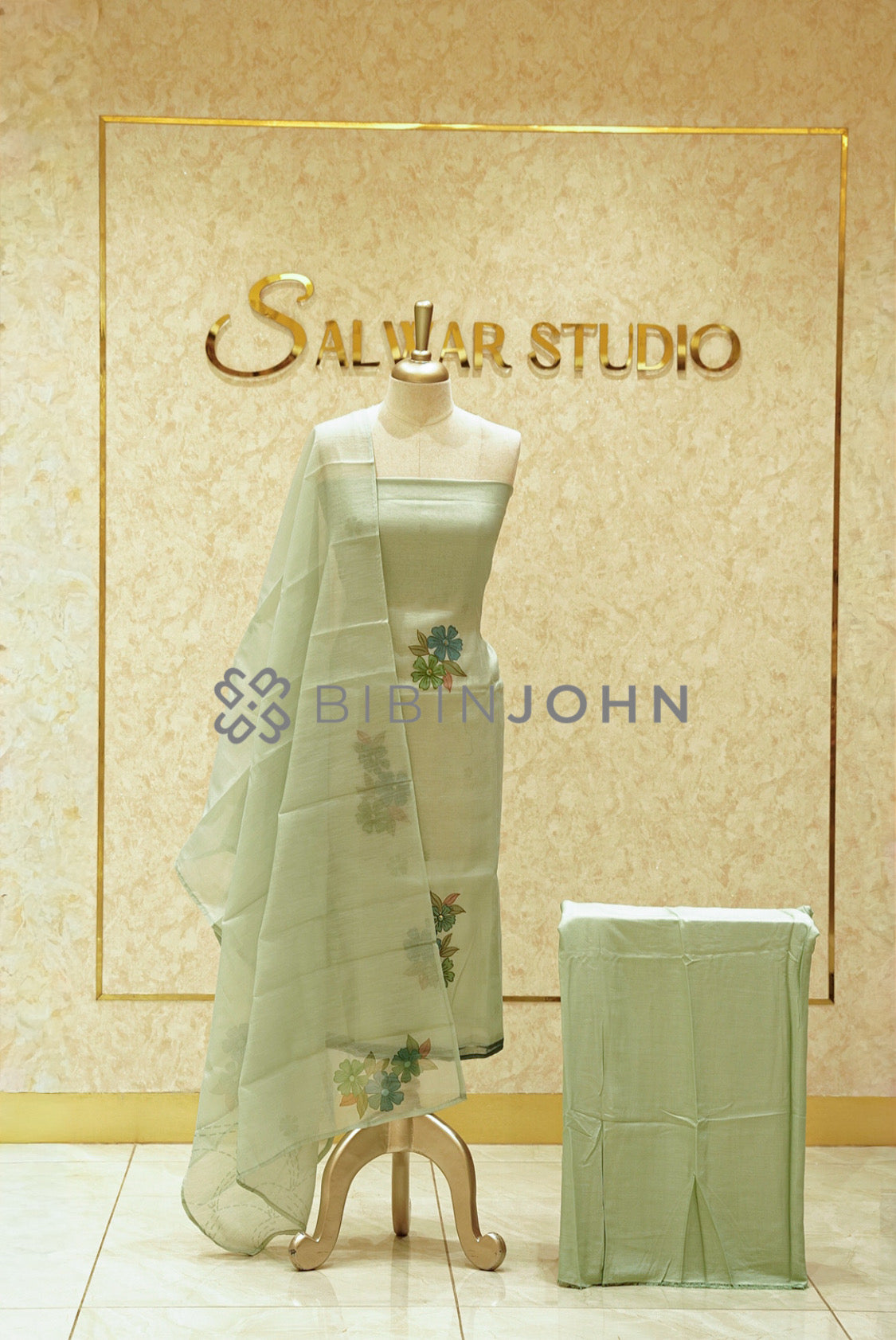 Chanderi Embroidery Unstitched Salwar Suit Material Pistachio Mint Green BJ0719