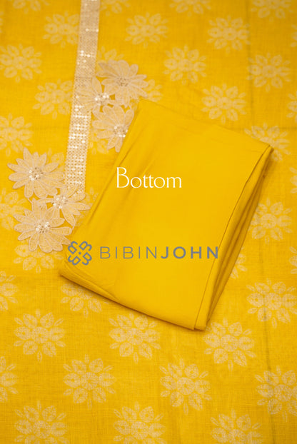  Linen Embroidery Unstitched Salwar Suit Material Marigold yellow bottom