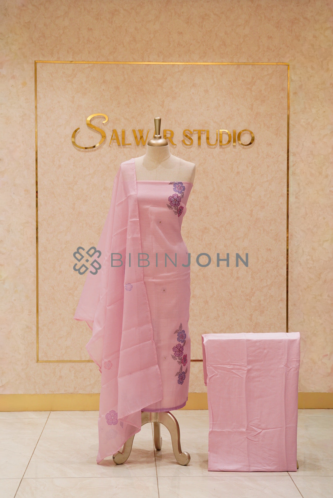 Chanderi Embroidery Unstitched Salwar Suit Material Blush Baby Pink