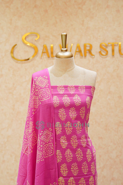 Pure Printed Cotton Unstitched Salwar Suit Material Rani Pink  CLOSE VIEW