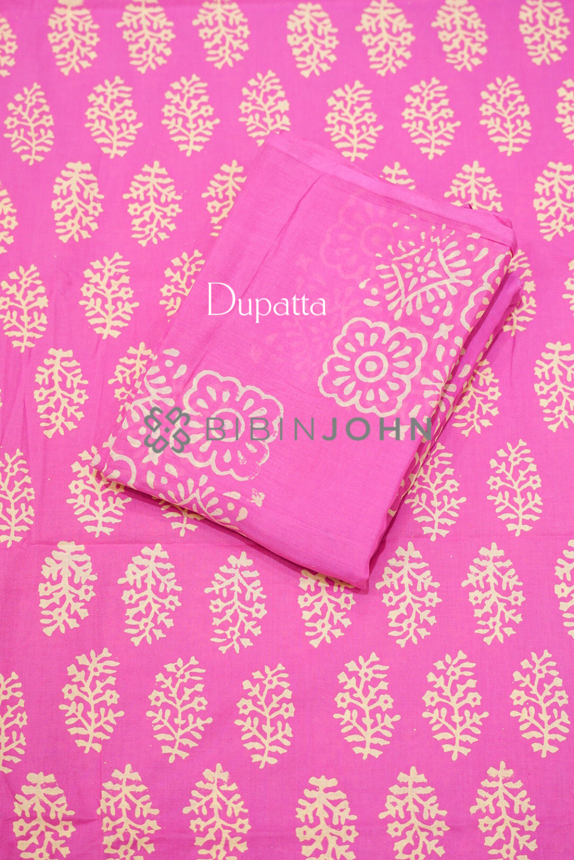 Pure Printed Cotton Unstitched Salwar Suit Material Rani Pink DUPATTA