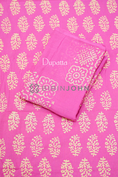 Pure Printed Cotton Unstitched Salwar Suit Material Rani Pink DUPATTA