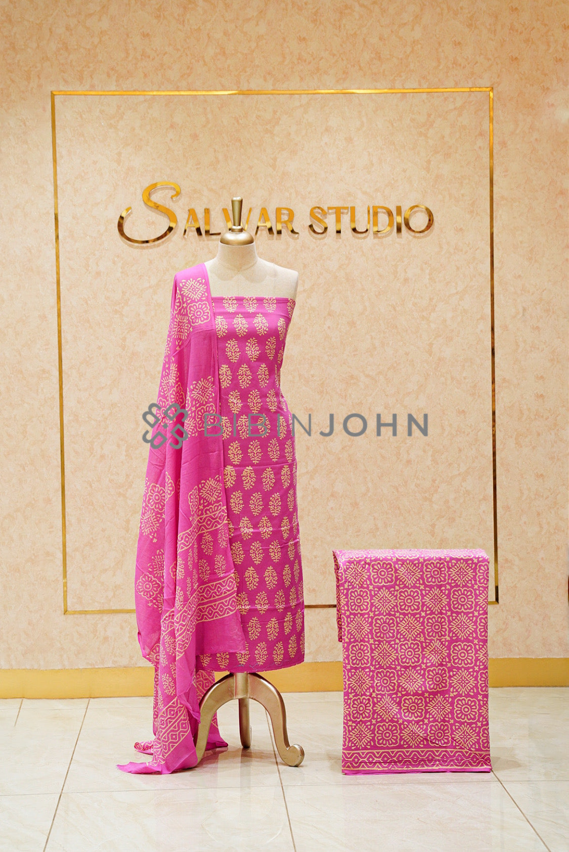 Pure Printed Cotton Unstitched Salwar Suit Material Rani Pink 