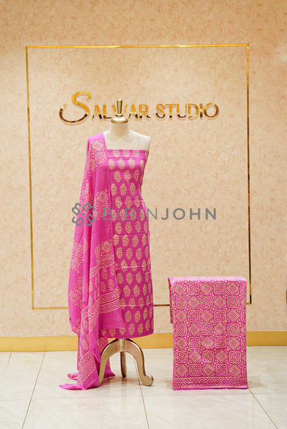 Pure Printed Cotton Unstitched Salwar Suit Material Rani Pink 