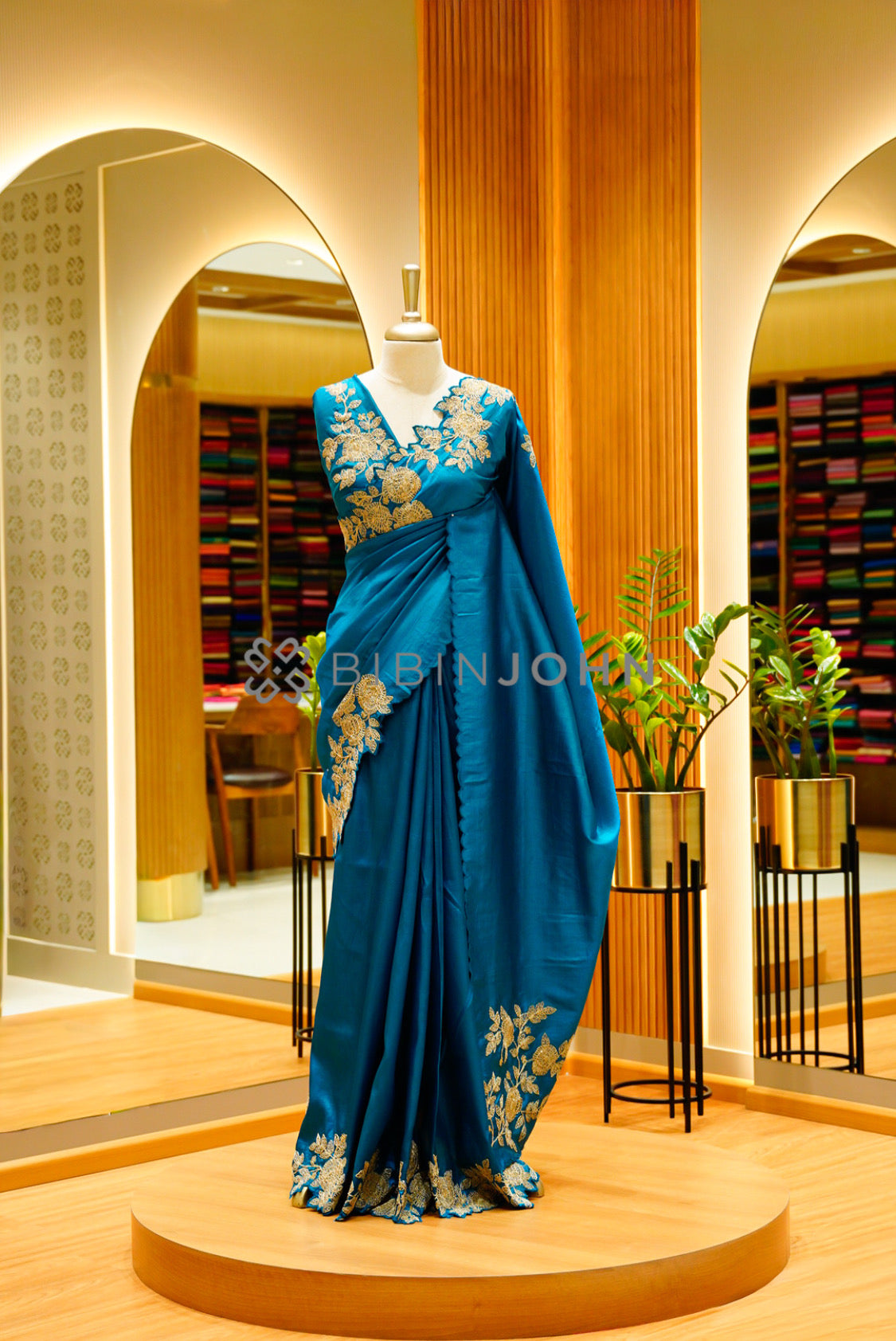 Silk Embroidery Saree For Women Peacock Teal 
