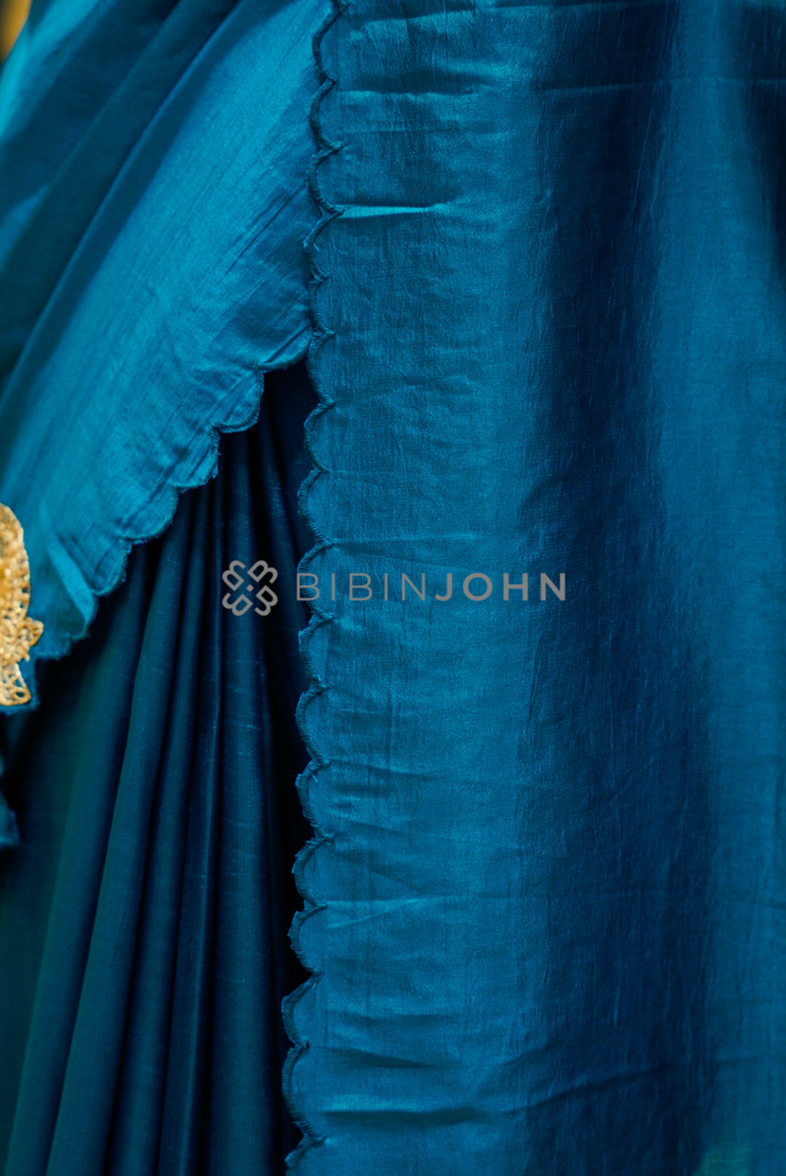 Silk Embroidery Saree For Women Peacock Teal  side view