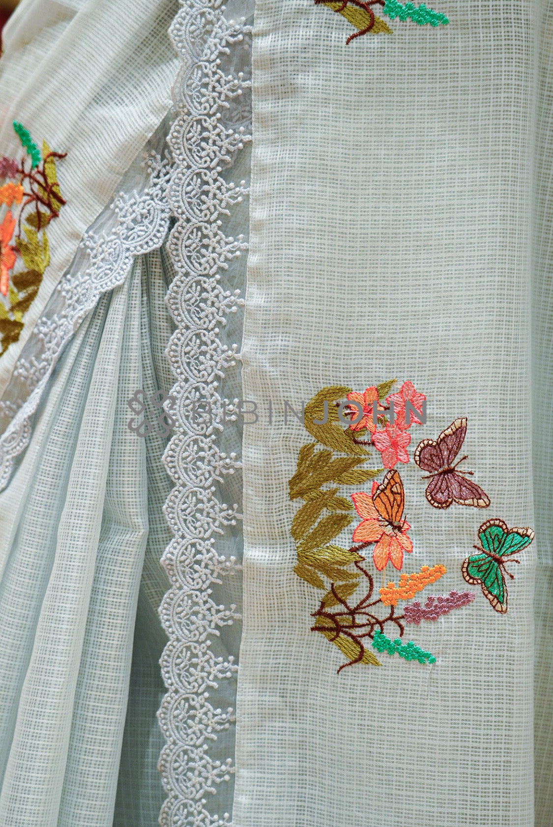 Cotta Embroidery Saree For Women Mist Grey-Blue  SIDE VIEW