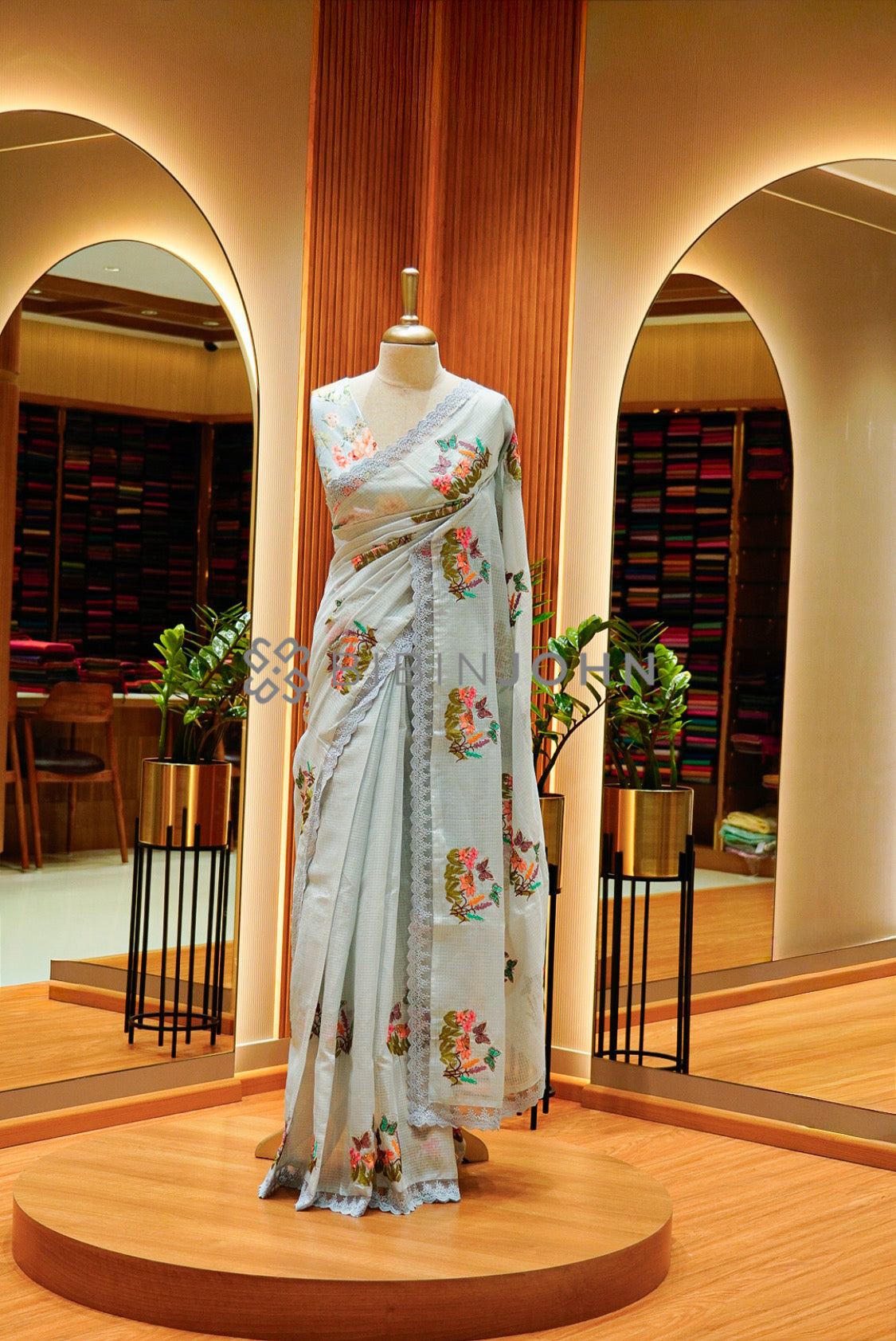 Cotta Embroidery Saree For Women Mist Grey-Blue 