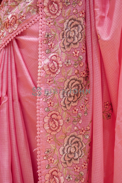 Cotta Embroidery Saree For Women Blush Pink side view