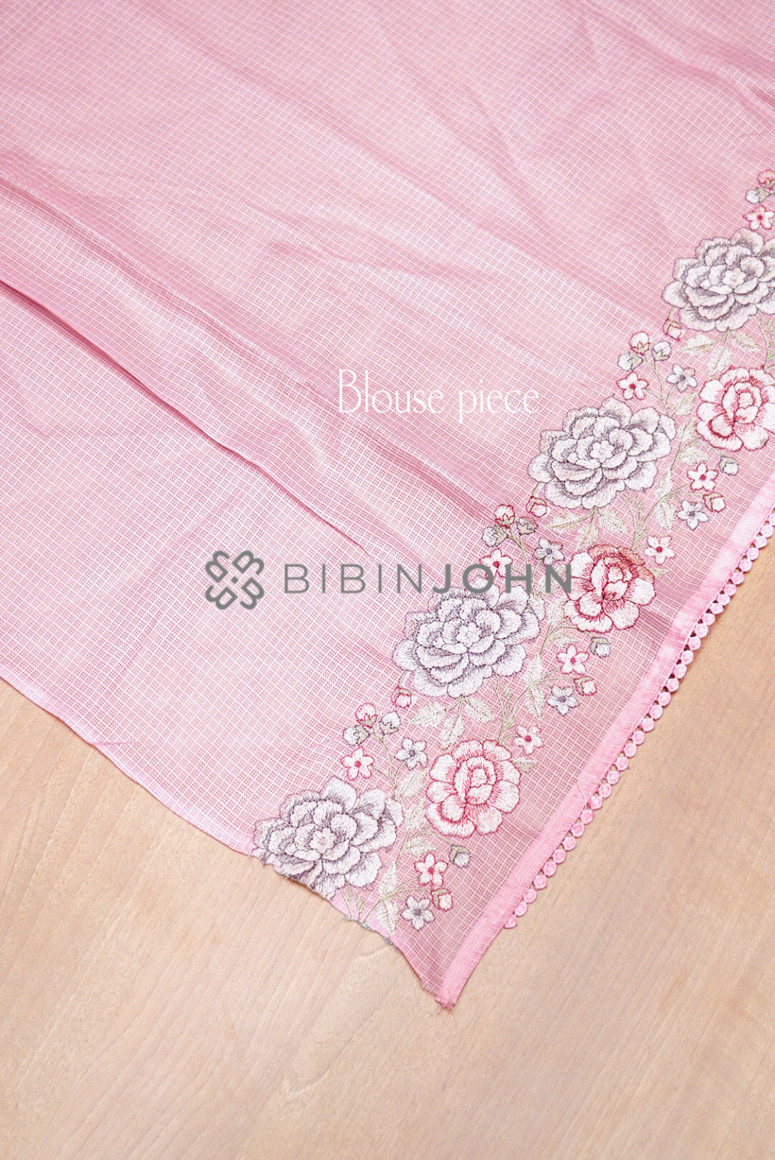 Cotta Embroidery Saree For Women Blush Pink blouse piece