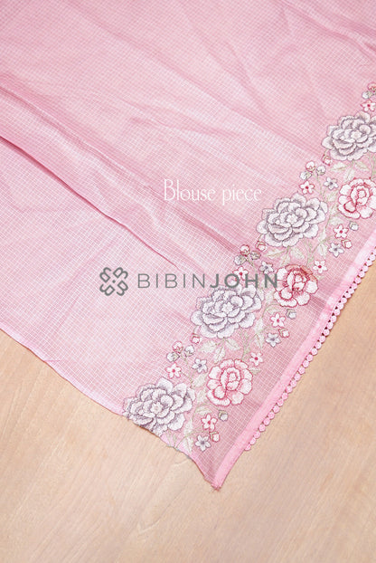 Cotta Embroidery Saree For Women Blush Pink blouse piece