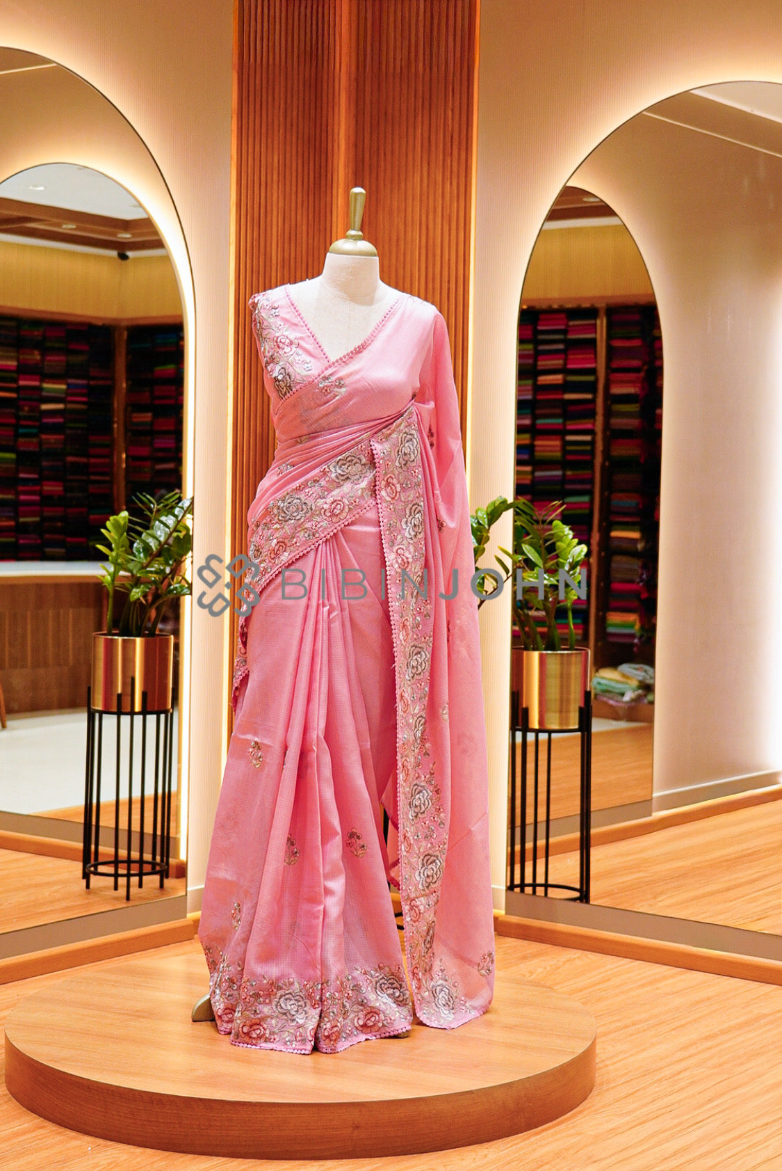 Cotta Embroidery Saree For Women Blush Pink