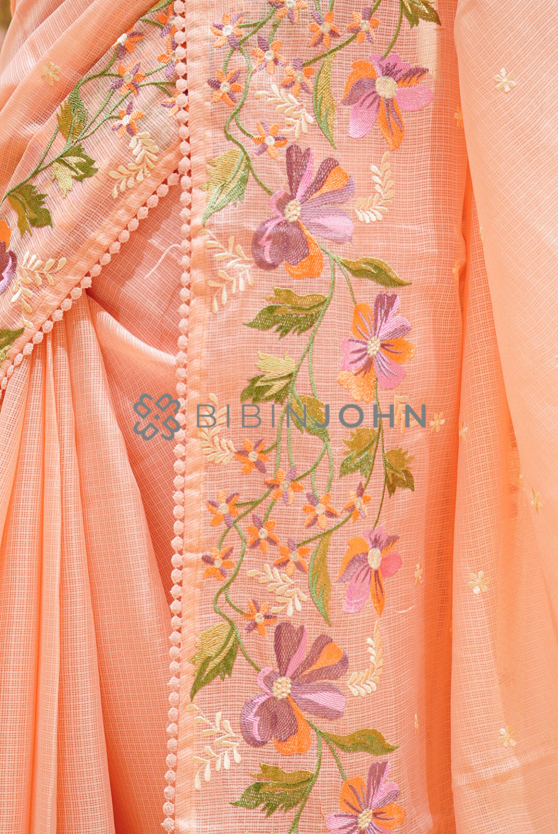Cotta Embroidery Saree For Women Soft Peach SIDE VIEW