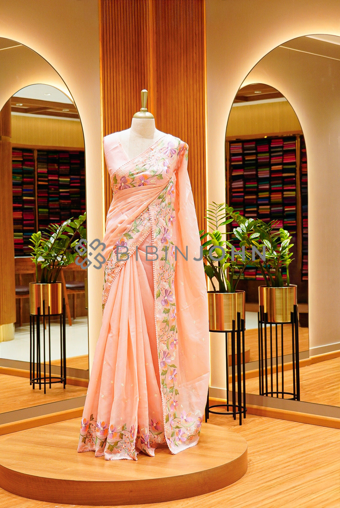 Cotta Embroidery Saree For Women Soft Peach