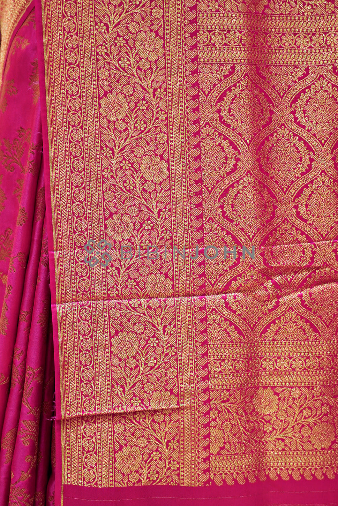 Satin Brocade Saree For Women Rani Pink pallu