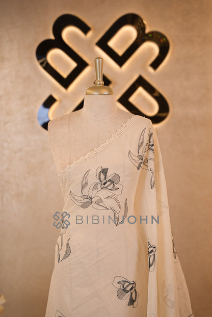 Cotton Embroidery Dupatta For Women Cream close view