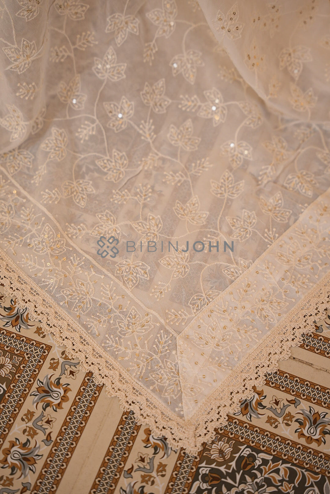 Georgette Embroidery Dupatta For Women Off White side view